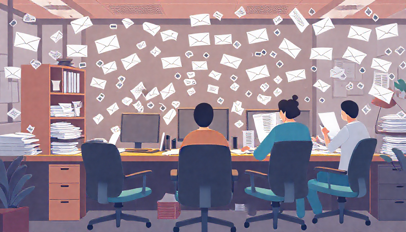 매일 반복되는 업무에 쌓인 바쁜 직장인 모습