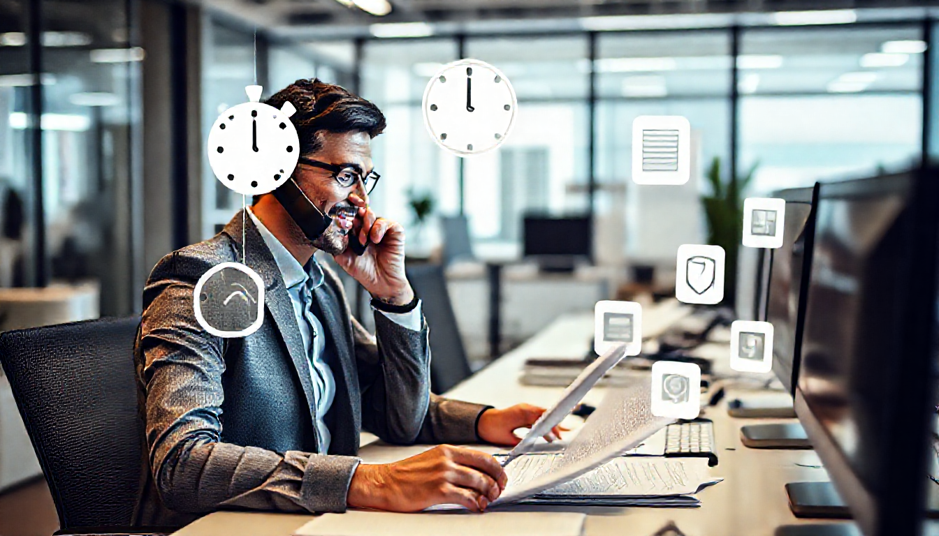 중소기업 인사총무 멀티태스킹 능력을 보여주는 사무실 업무 이미지