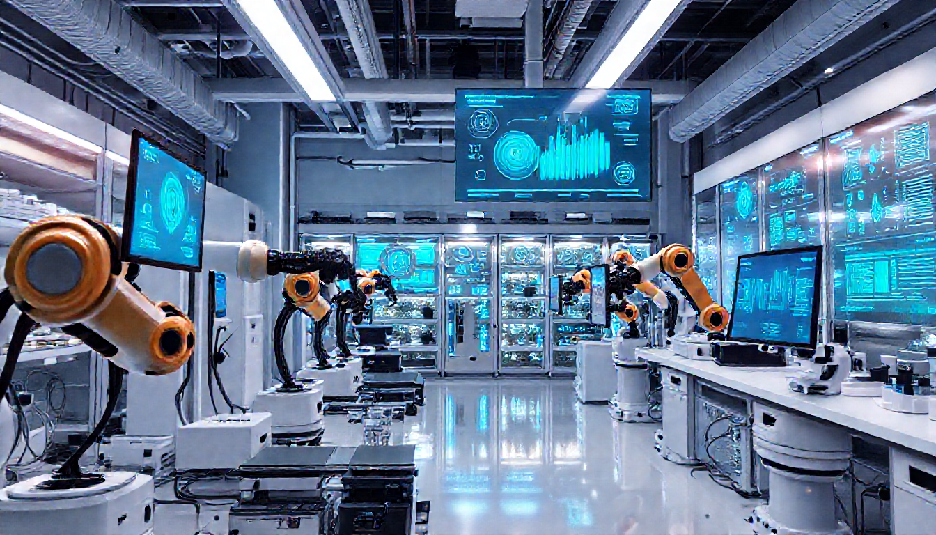 AI 기반 연구 효율화 스마트랩 구현을 상징하는 첨단 연구시설 이미지