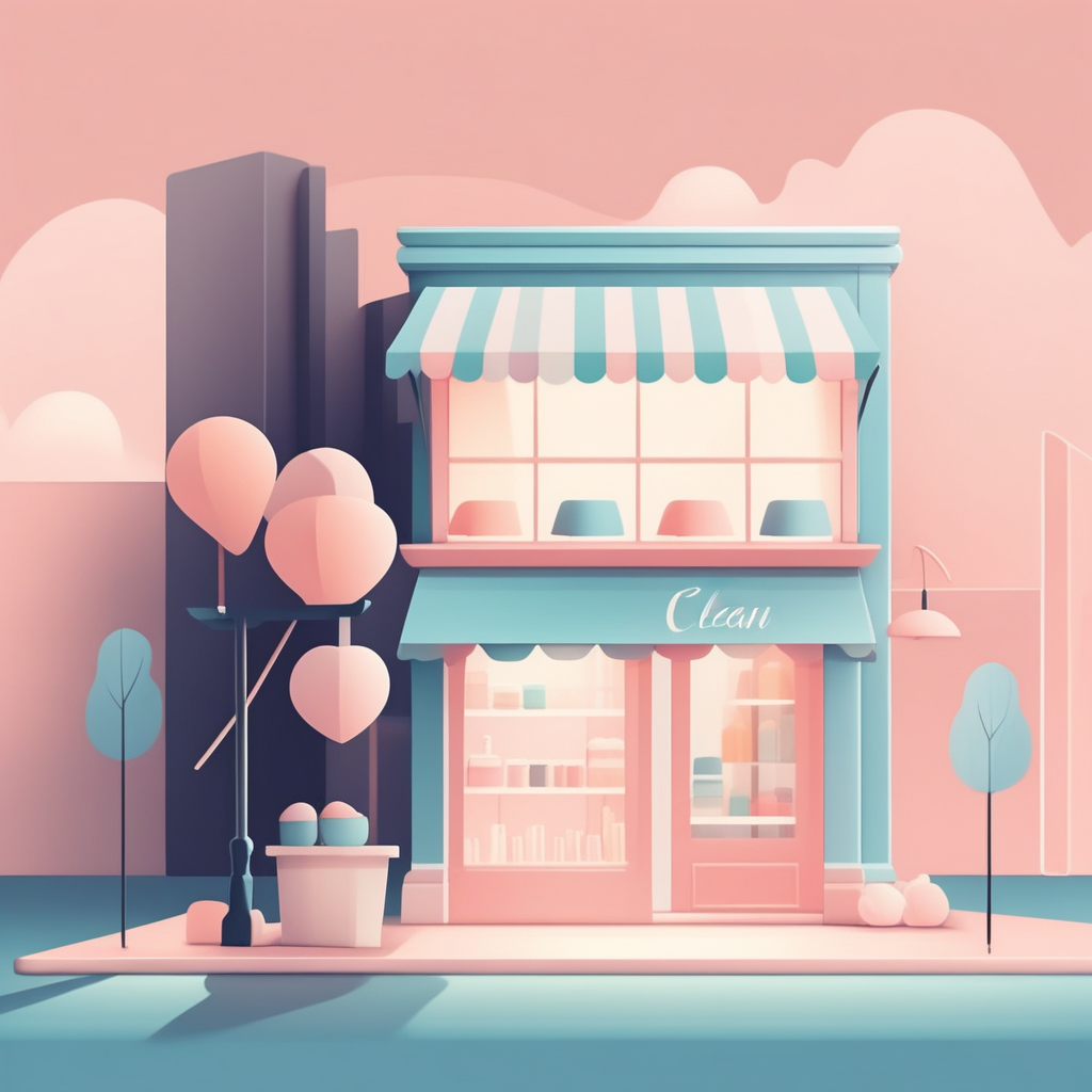 작은 가게와 법적 보호 우산을 나타내는 이미지, 안정감과 보호를 상징