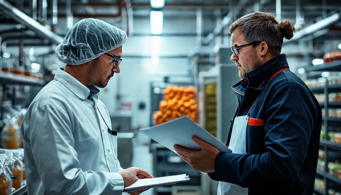 내부 심사를 진행 중인 식품 안전 전문가와 심사 활동을 묘사한 이미지