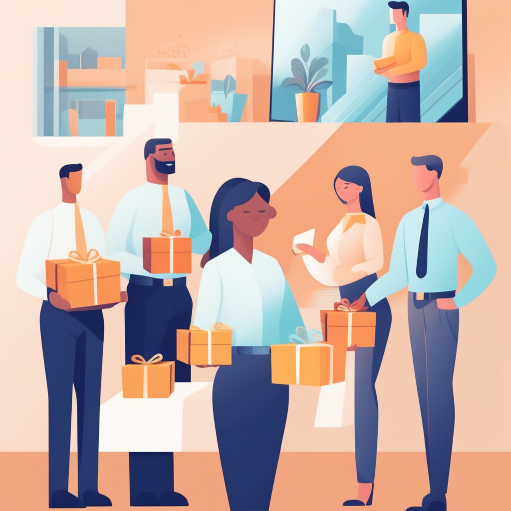 마음을 움직이는 최고의 답례품으로 행복해하는 직원과 고객들의 이미지
