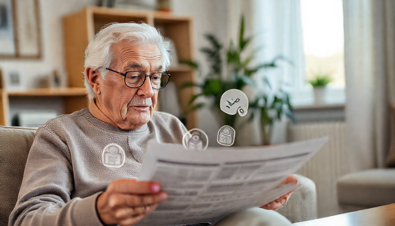 고령자가 세금 공제 내용을 확인하는 모습