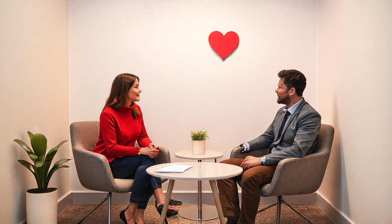 인사총무 면접에서 질문과 답변을 주고받는 장면을 친근하게 표현한 이미지