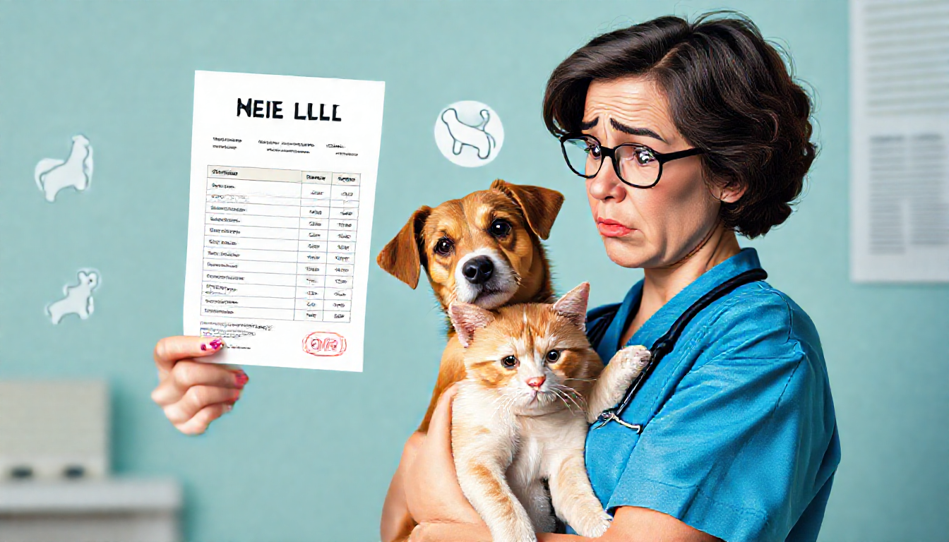 반려동물 병원비 고지서와 함께 걱정하는 보호자 모습
