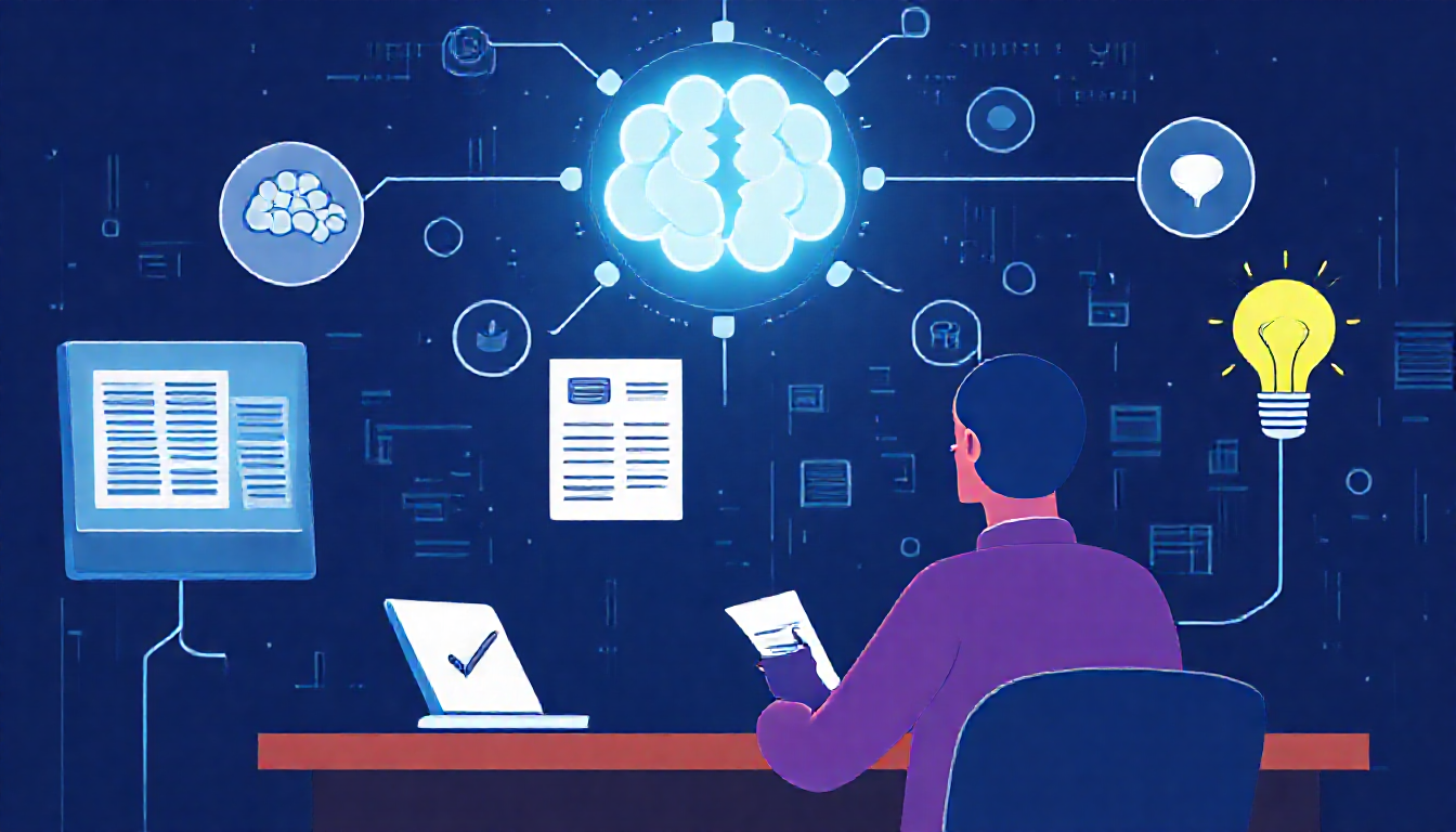 AI 업무 자동화 시대에 인간이 비판적 사고와 전략적 역할을 수행하는 모습