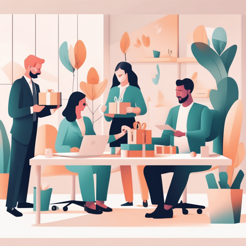 따뜻한 감사의 마음을 담아 회사 내외부 사람들이 답례품을 주고받는 모습