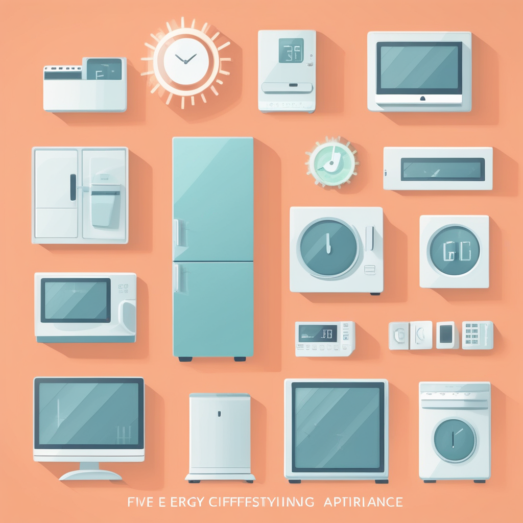 소상공인 가게를 위한 에너지 비용 절감 5가지 방법을 시각화한 아이콘 모음