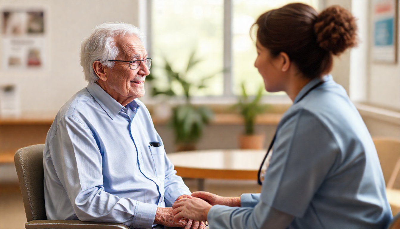 노인 치매 조기 검진을 보건소나 치매안심센터에서 받는 모습