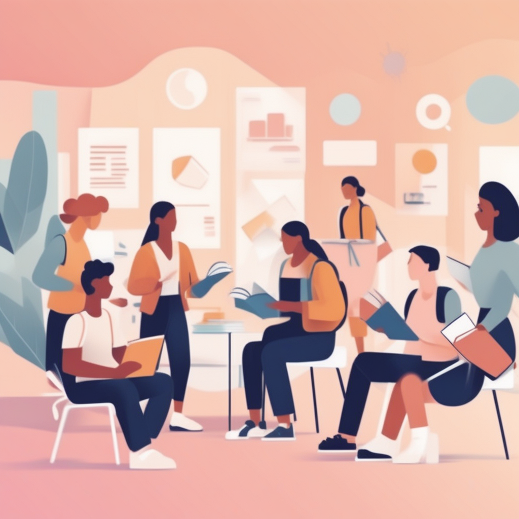 학교 행사 홍보물을 준비하는 담당자와 예산 계획을 보여주는 이미지