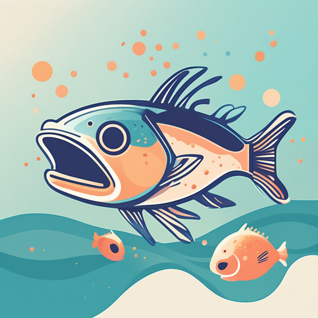 명태의 상징적 특징들: 크고 항상 떠 있는 눈, 크게 벌린 입, 풍성한 알, 변치 않는 몸의 의미를 담은 이미지