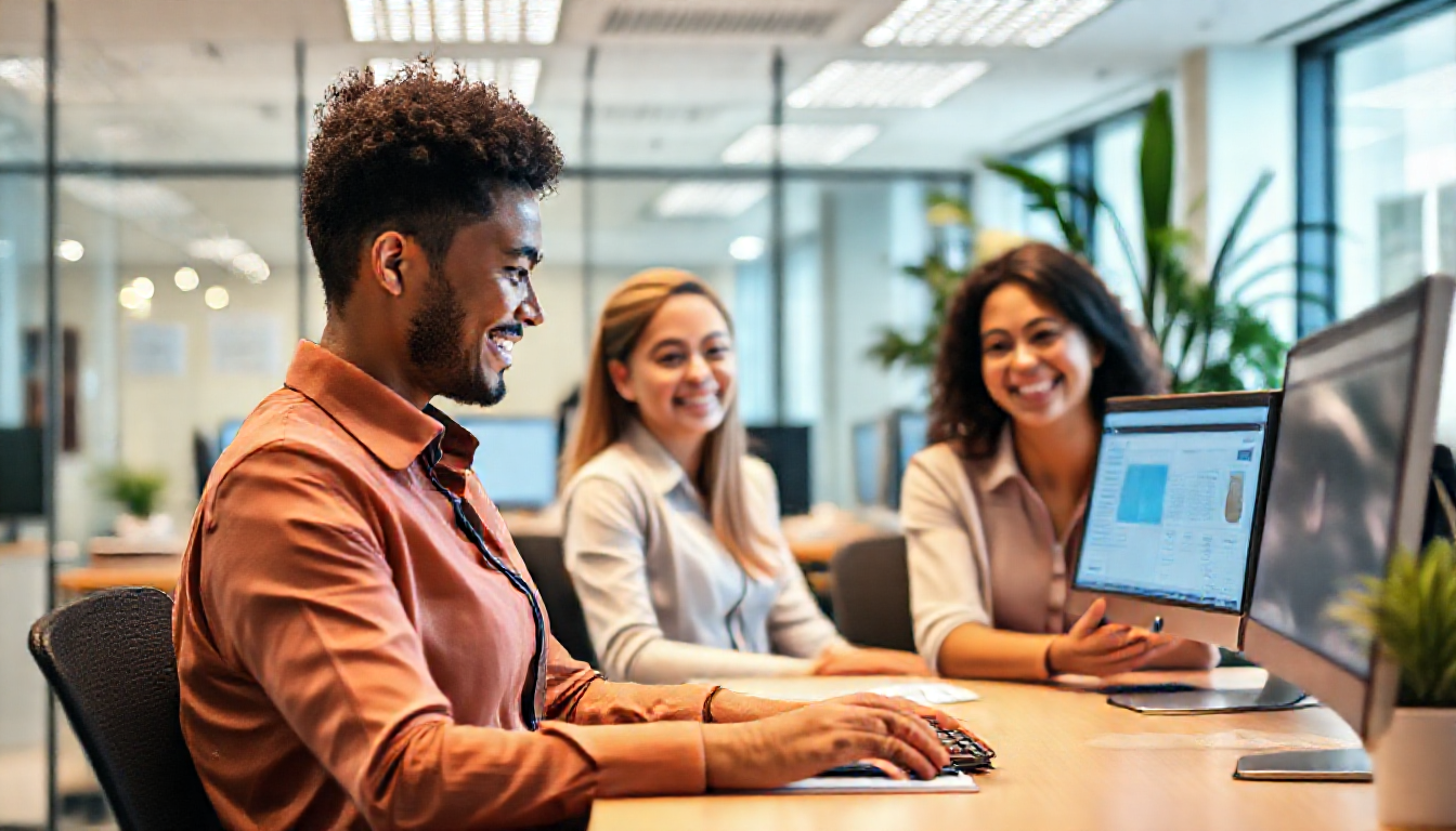 자동 근태관리 시스템으로 업무 효율과 직원 만족도가 높아진 중소기업 사무실 분위기