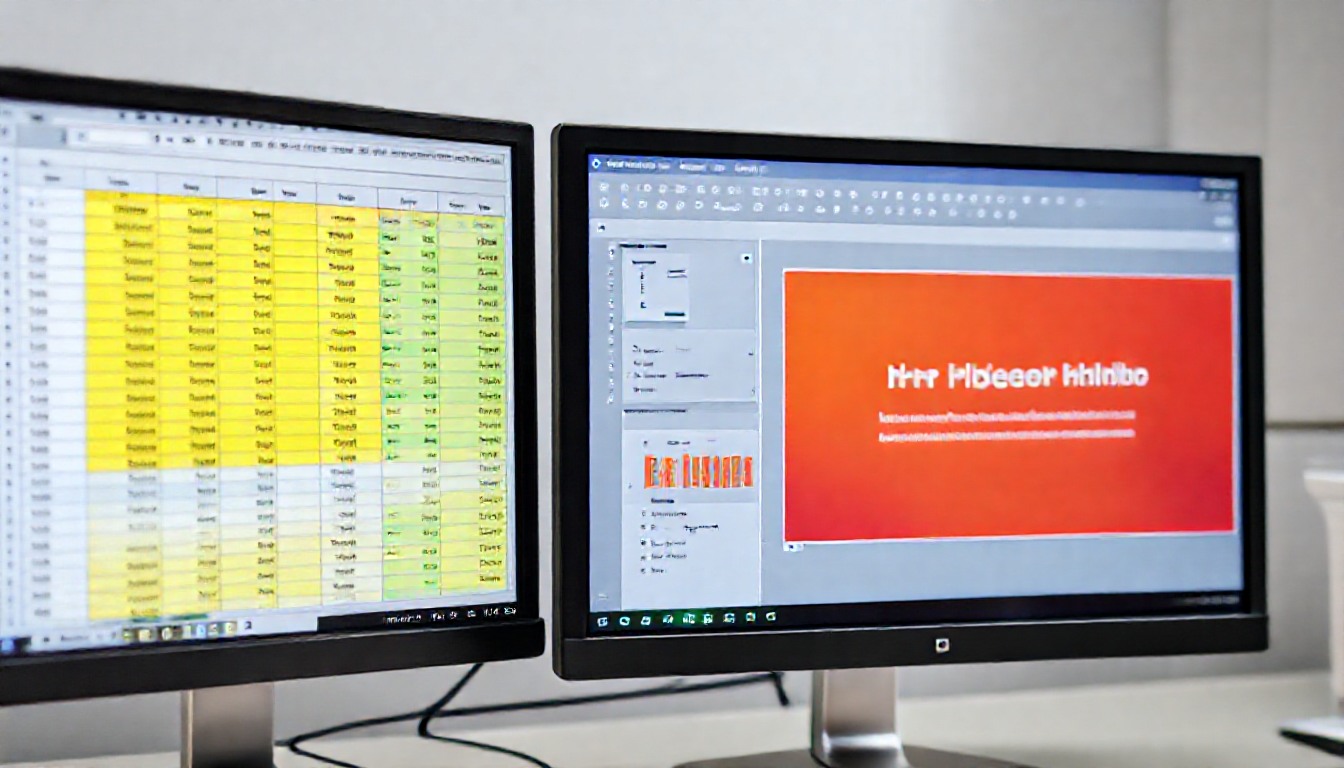 엑셀과 파워포인트 활용능력을 보여주는 컴퓨터 화면 이미지