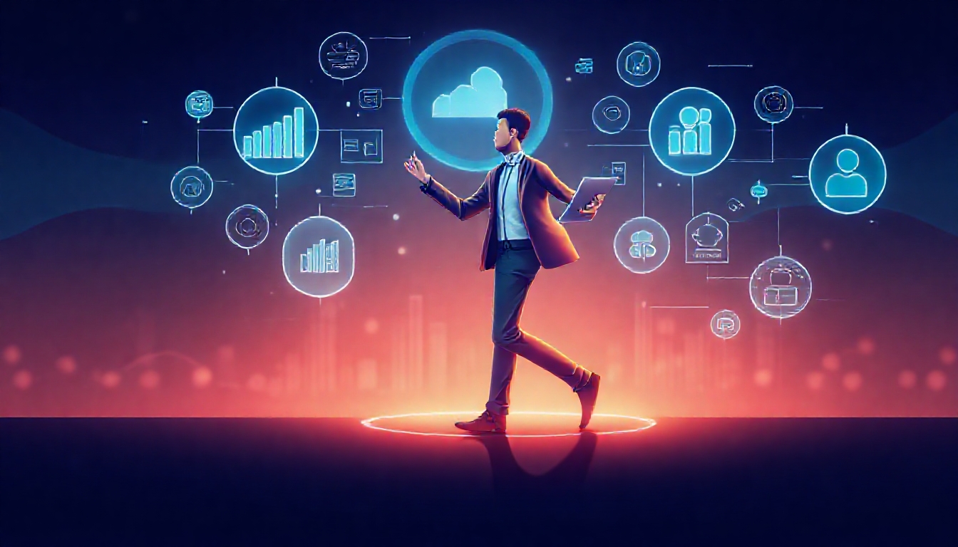 AI와 함께 미래 마케팅을 시작하는 희망차고 진취적인 모습의 마케터 이미지