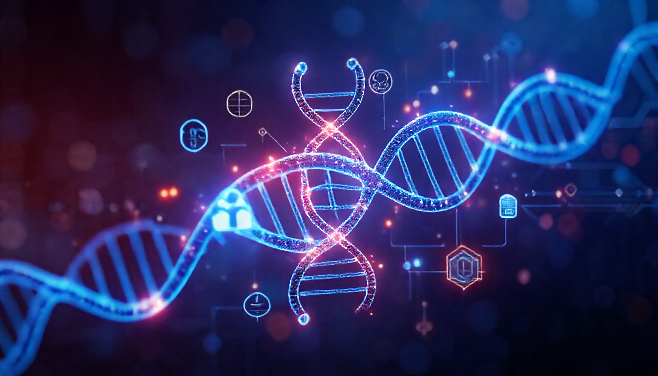 AI가 바이오테크 혁신을 이루는 미래지향적 이미지