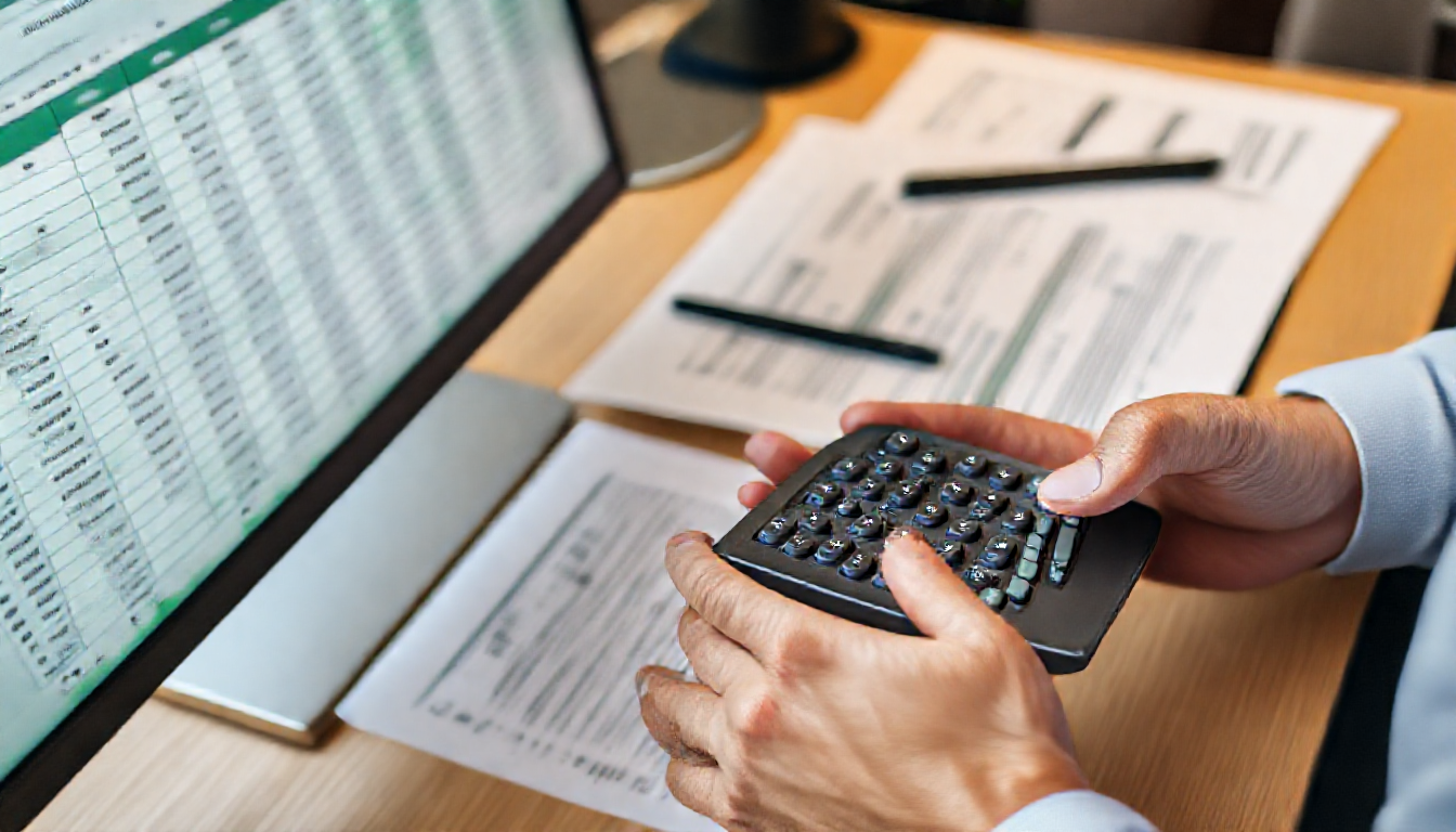 꼼꼼함과 책임감을 표현하는 급여 계산 및 문서 검토 이미지