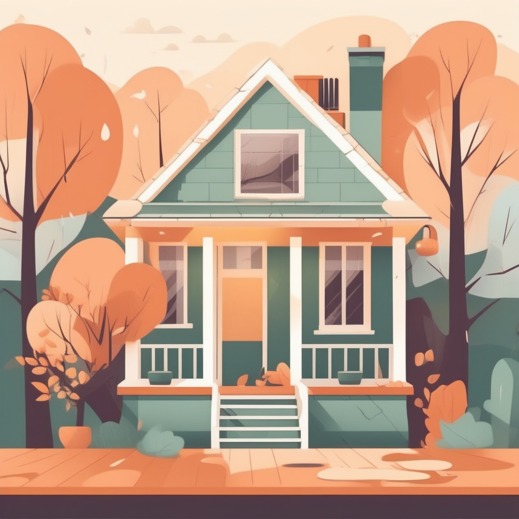 계절별로 외벽 점검, 지붕 청소, 방수, 목재 오일스테인, 배수구 낙엽 청소, 단열 보강, 동파 방지 등 집 유지보수 활동 일러스트