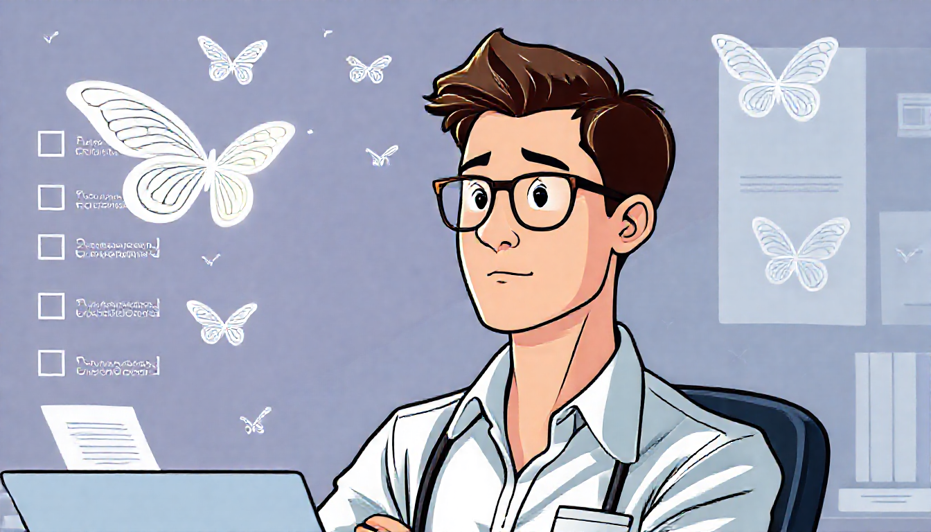 작은 자동화 시작이 업무 생산성을 크게 변화시키는 나비 효과를 상징하는 이미지