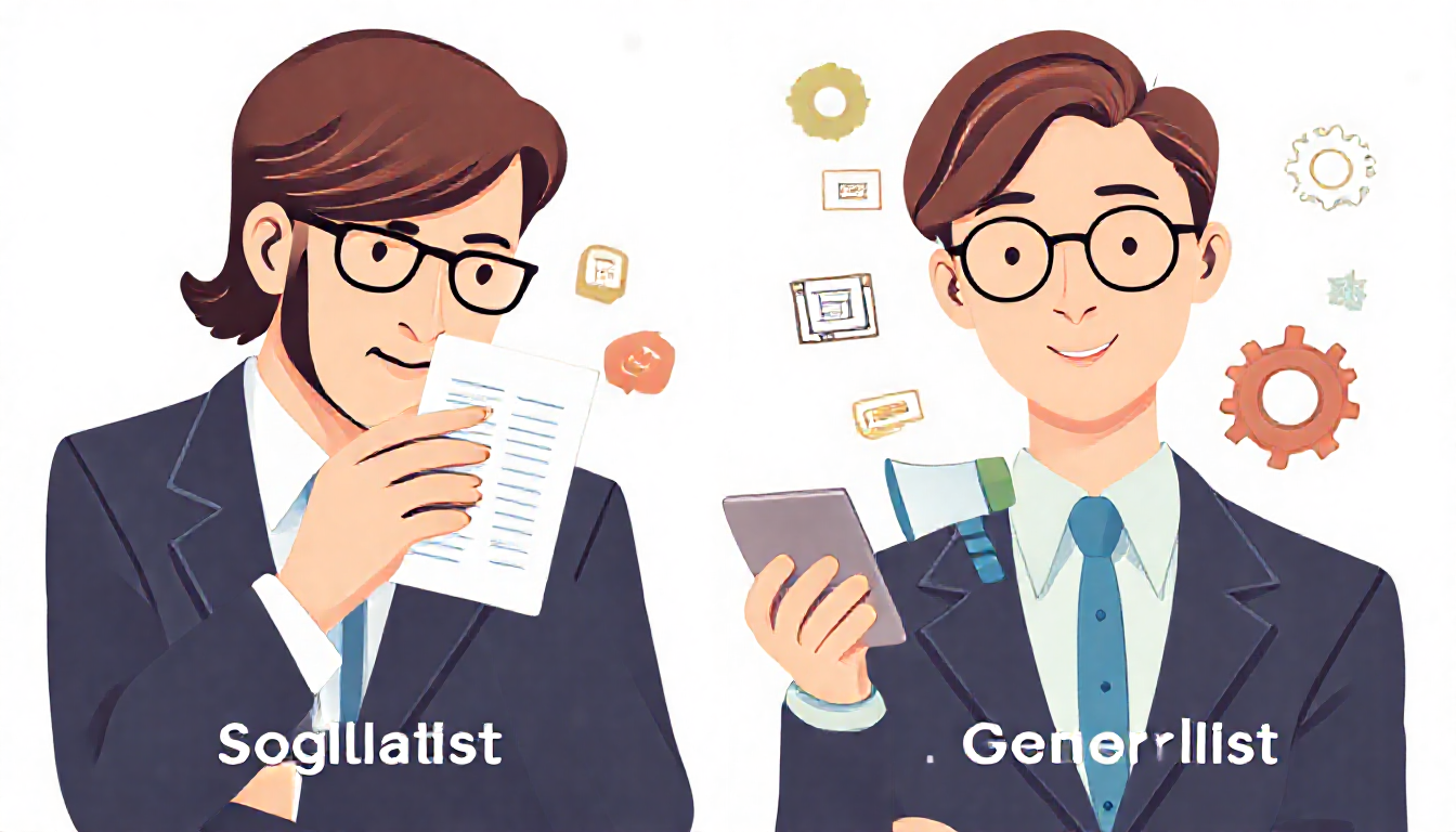 대기업 인사 스페셜리스트와 중소기업 인사총무 제너럴리스트 차이를 보여주는 이미지