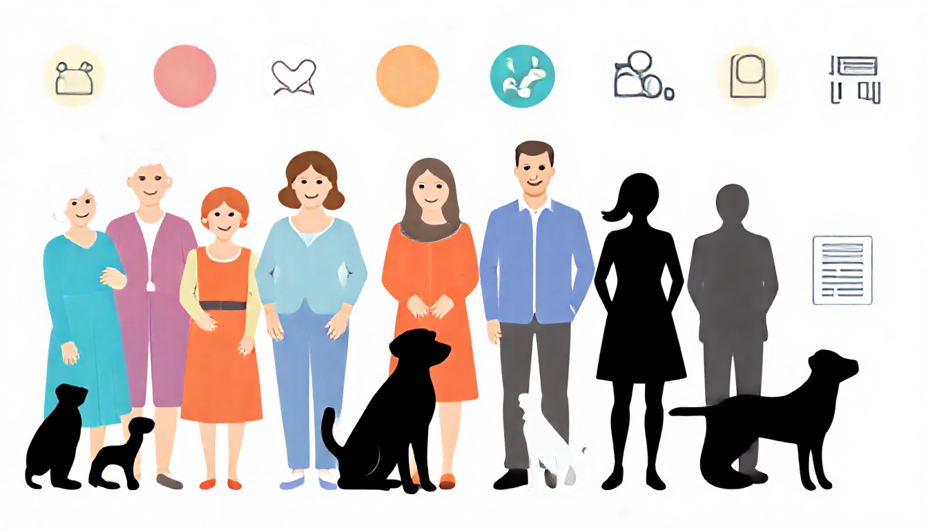 사회적 취약계층과 동물등록 조건을 상징하는 이미지