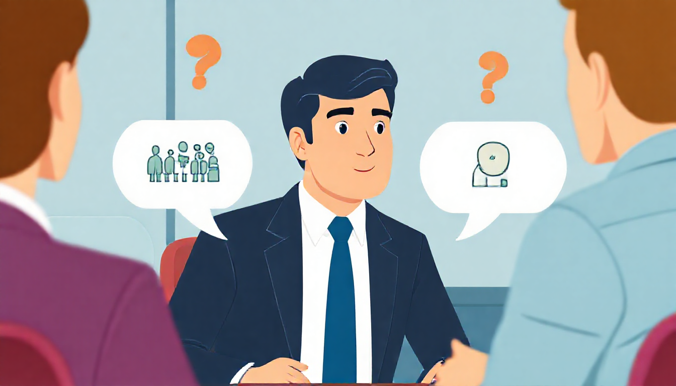 면접 마지막 역질문을 통해 입사 의지와 관심을 보여주는 모습을 표현한 이미지