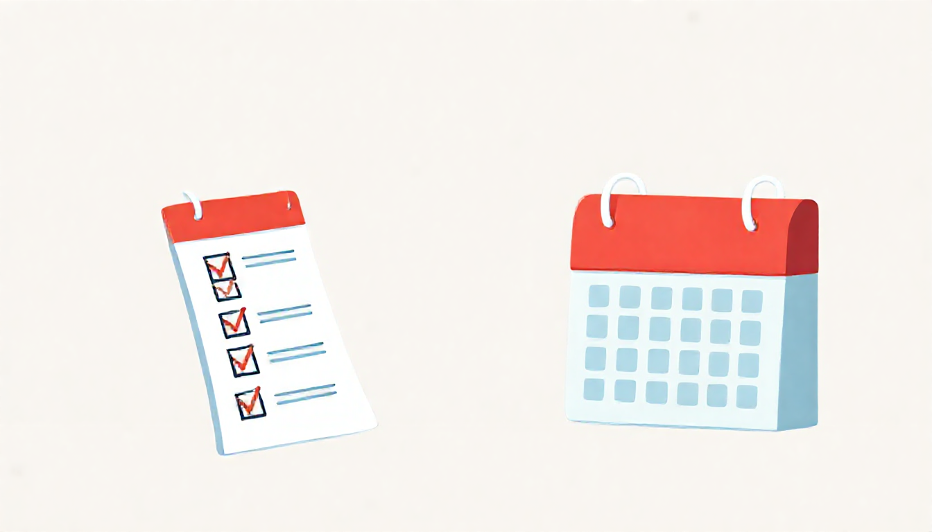 출생 신고 기한과 신청 마감일을 강조하는 체크리스트와 달력 애니메이션 스타일