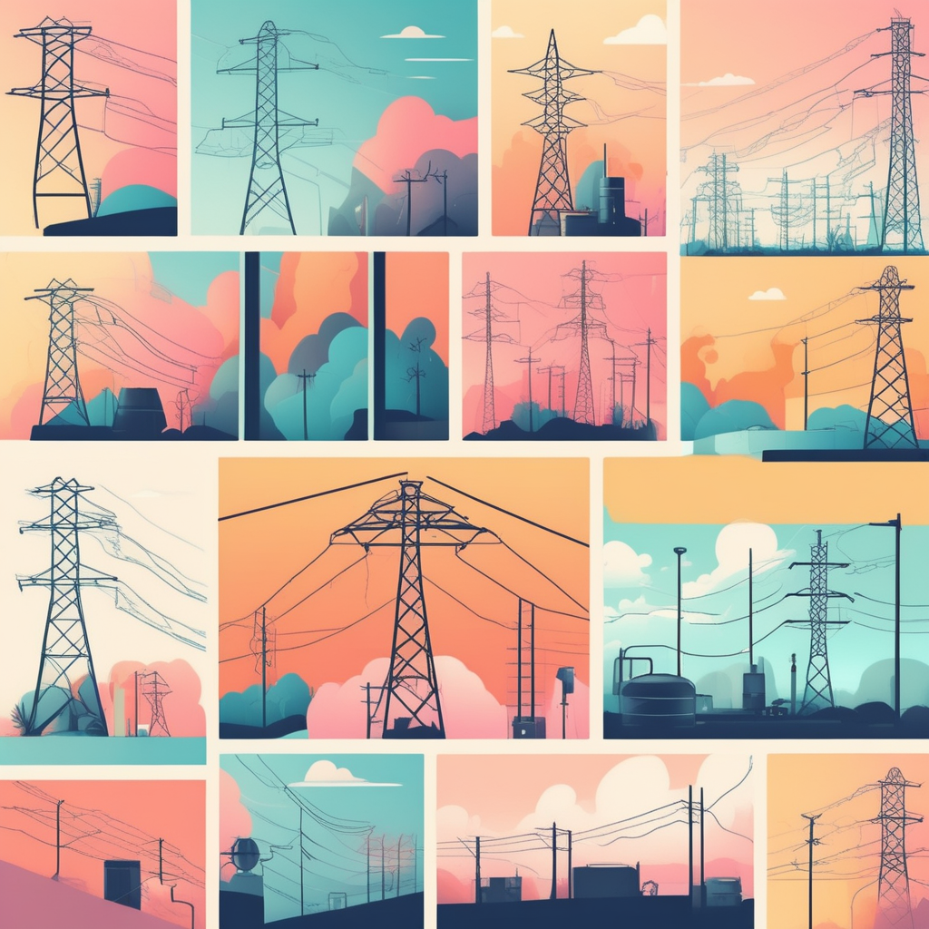 여름과 겨울 에너지 지원을 위한 전기, 가스, LPG, 연탄 등 다양한 에너지원을 상징하는 이미지