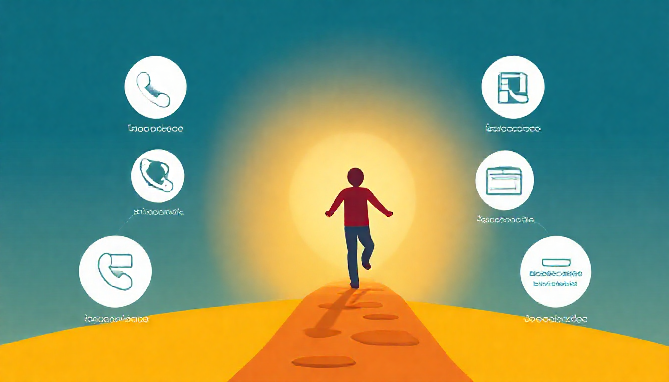 건강한 재무 생활로 돌아가는 길과 전문가 상담 지원을 아이콘과 함께 상징하는 희망의 이미지