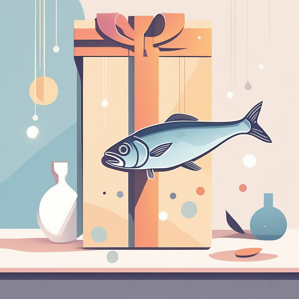 액막이명태 개업선물의 전통적인 모습과 현대적 감각을 결합한 일러스트레이션
