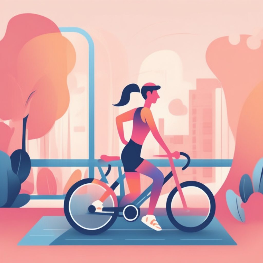 다양한 유산소 운동(빠르게 걷기, 조깅, 자전거 타기, 수영)을 하는 사람들의 이미지