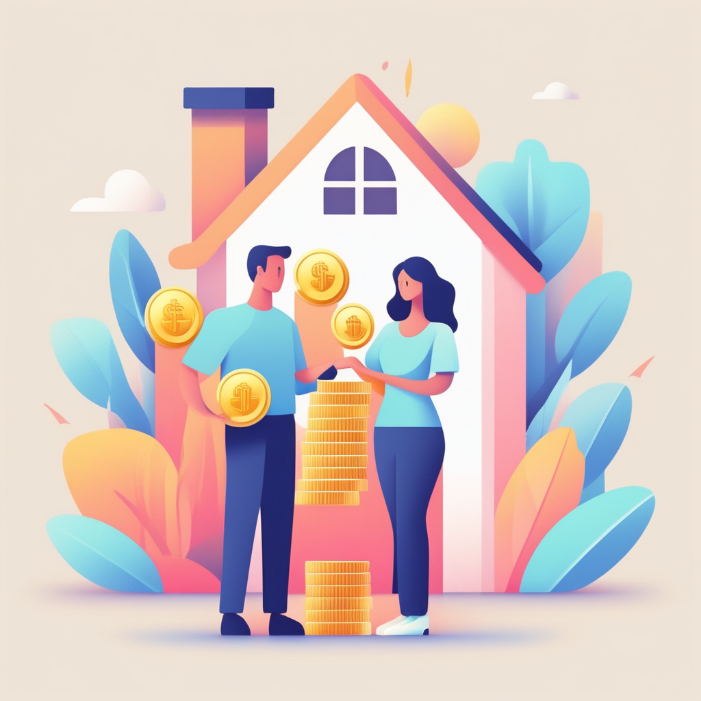 부부가 함께 집을 들고 절세 효과를 상징하는 이미지