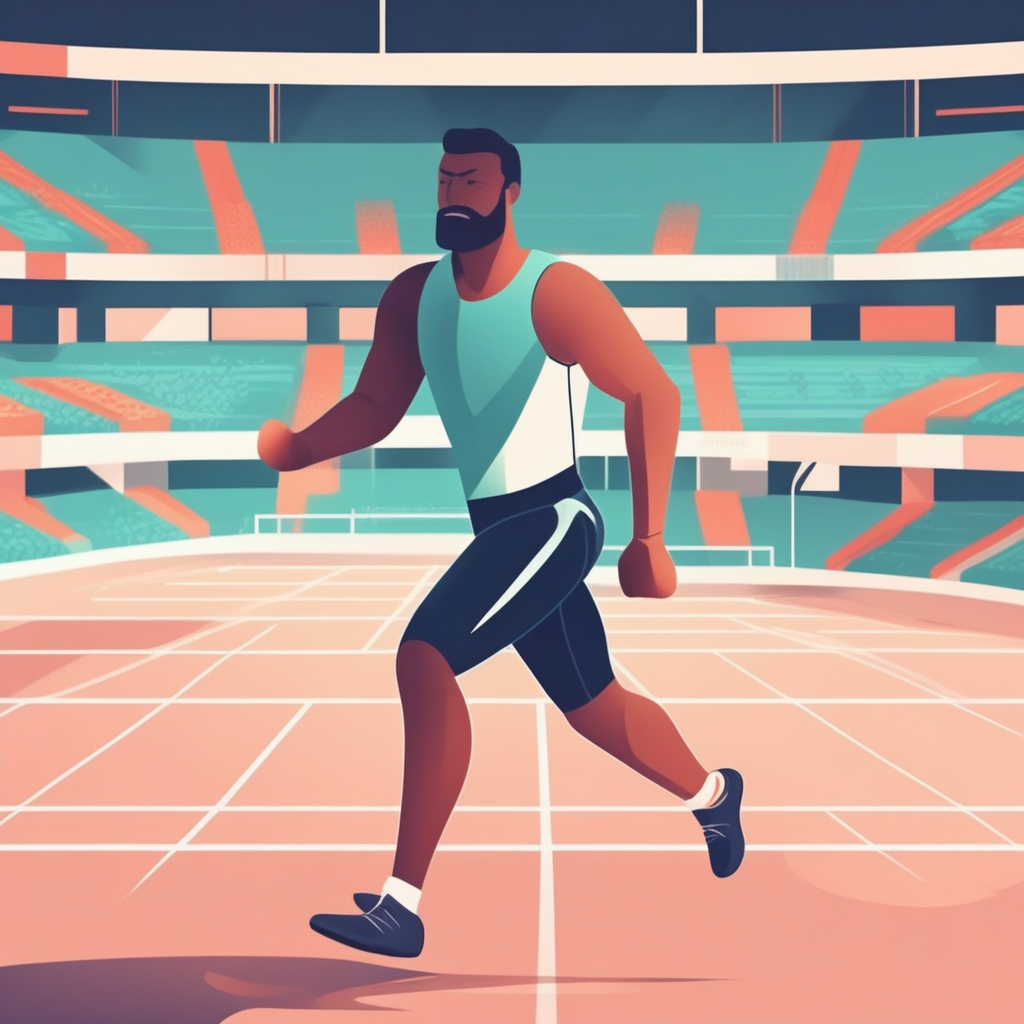 땀 흘리며 훈련하는 선수와 스포츠 경기장을 표현한 이미지