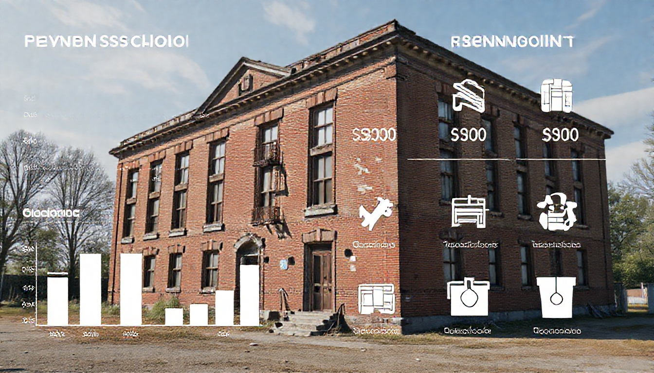 폐교 리모델링 비용 항목과 예산 계획을 시각적으로 표현한 이미지