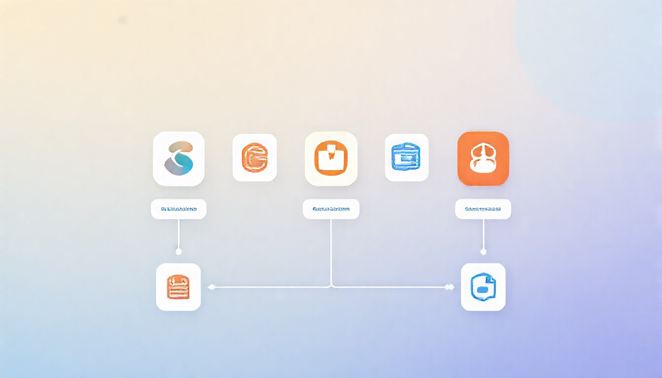 노코드/로우코드 툴을 활용한 중급 자동화 단계를 나타내는 일러스트