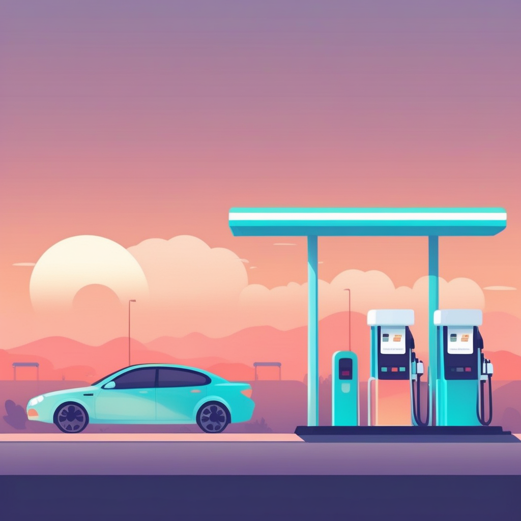 주유소에서 엔진 끄고 정숙하게 주유하는 시민의식과 매너를 표현한 이미지