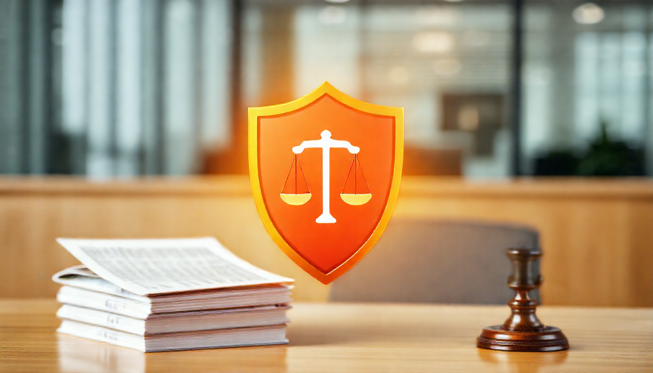 법적 리스크 예방을 상징하는 법률 방패와 문서 이미지
