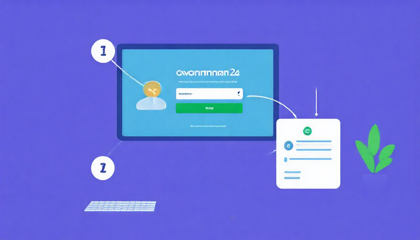 정부24 웹사이트에 로그인하고 보조금24 서비스를 이용하는 단계별 안내 애니메이션