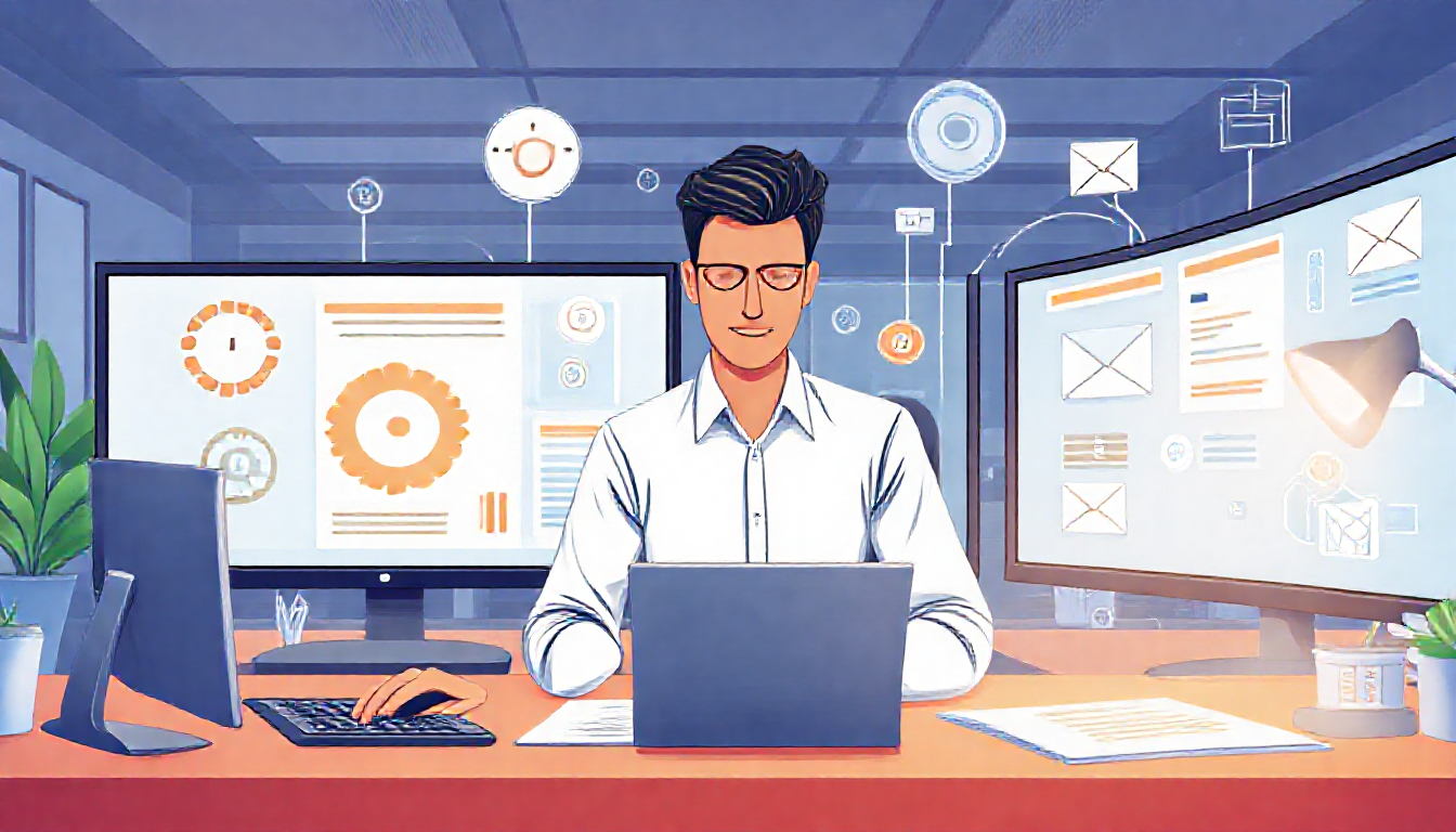 2025년 마케터가 AI를 활용해 반복 업무 자동화와 데이터 기반 의사결정을 하는 모습