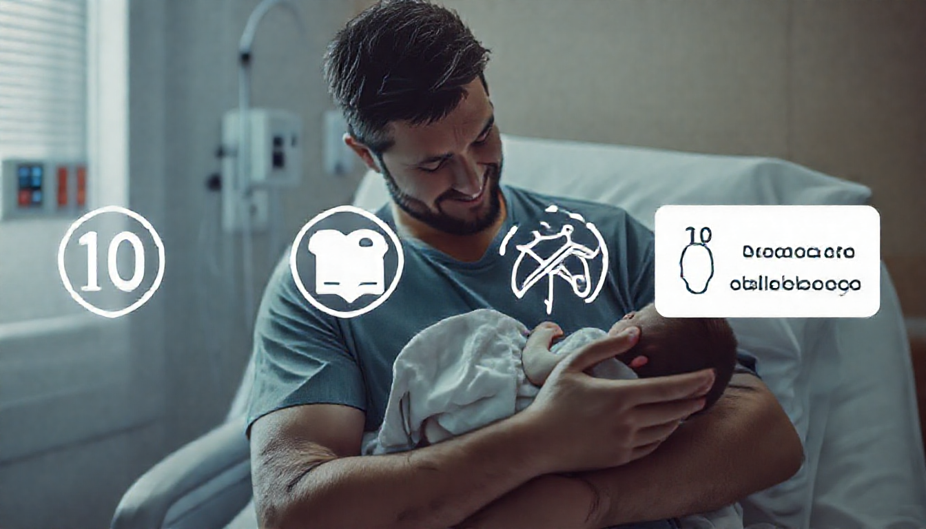 배우자 출산휴가를 상징하는 아버지가 신생아를 안고 있는 이미지